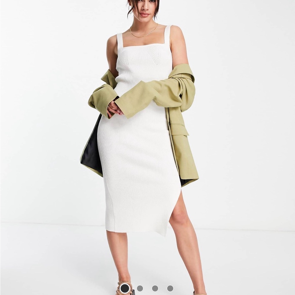 Knit Ribbed Square Neck Midi Dress